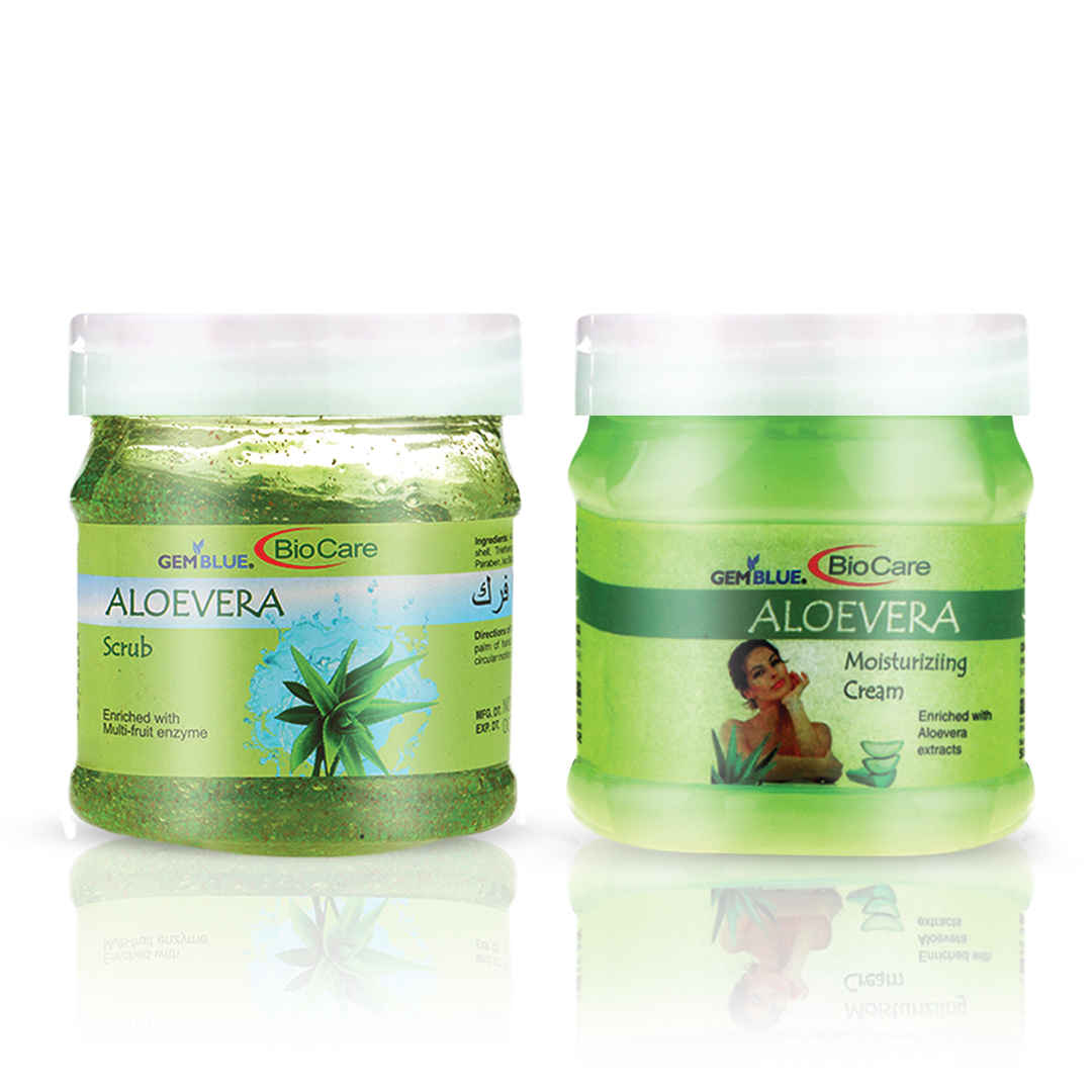 Buy Gemblue Biocare Aloevera Scrub, (500 ml)+Gemblue Biocare Aloevera Cream, (500 ml) - Purplle