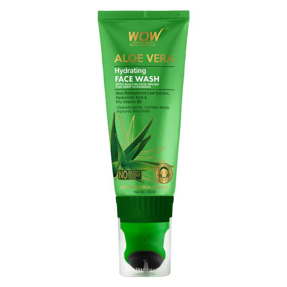 Buy WOW Skin Science Aloe Vera Hydrating Gentle Face Wash Gel Tube with Built-In Face Brush (100 ml) - Purplle