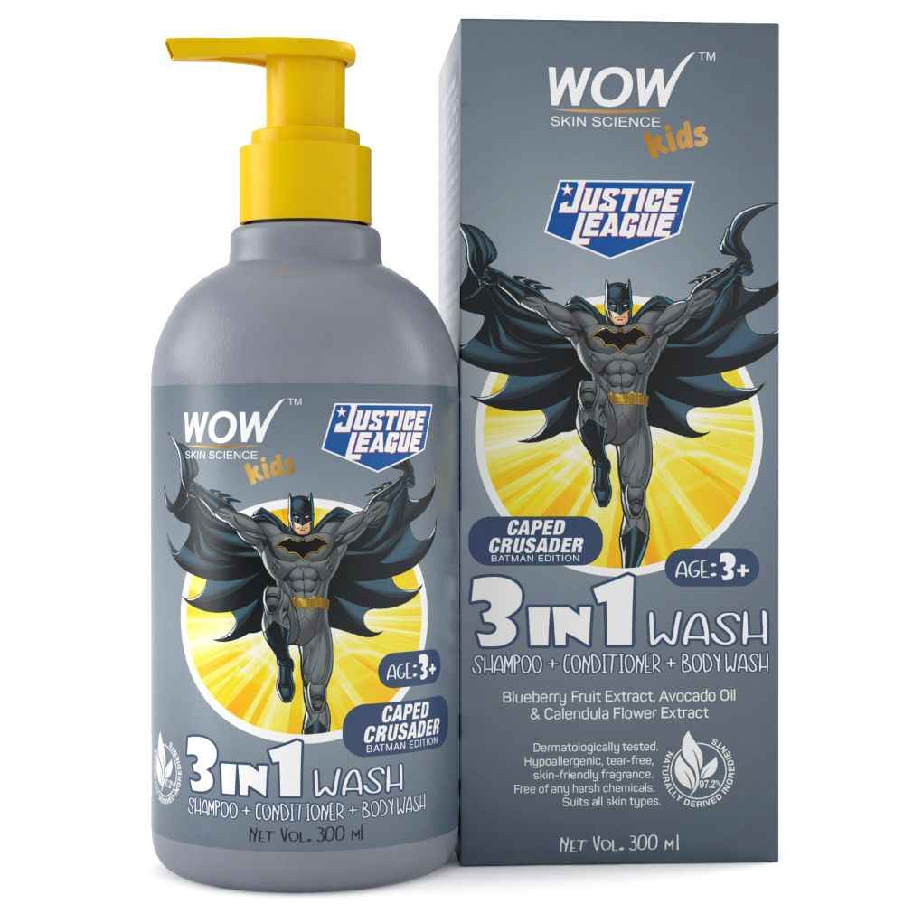 Buy WOW Skin Science Kids 3 in 1 Wash - Shampoo + Conditioner + Body Wash - Caped Crusader Batman Edition (300 ml) - Purplle
