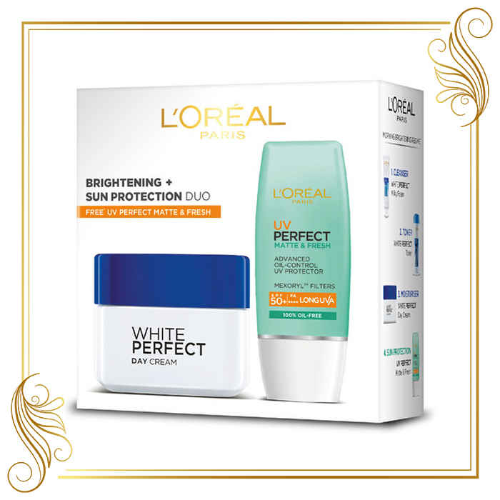 Buy L'Oreal Paris White Perfect Day Cream SPF 17 Pa++ (50 ml) And Uv Perfect Matte And Fresh SPF 50+ Pa++++ (30 ml) Free - Purplle