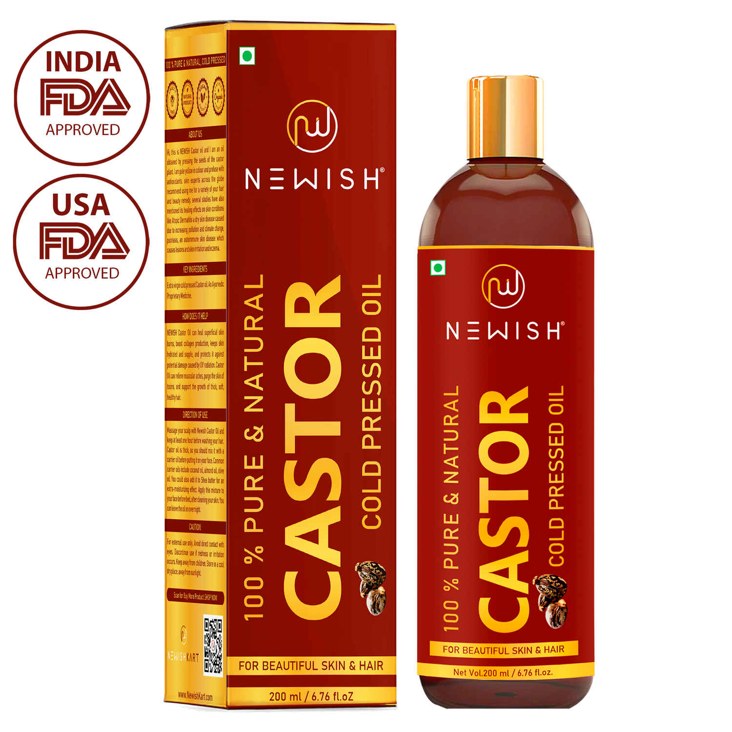 Buy Newish Organic Cold Pressed Castor Oil for Hair Growth and Skin Care Eyebrow (200 ml) - Purplle