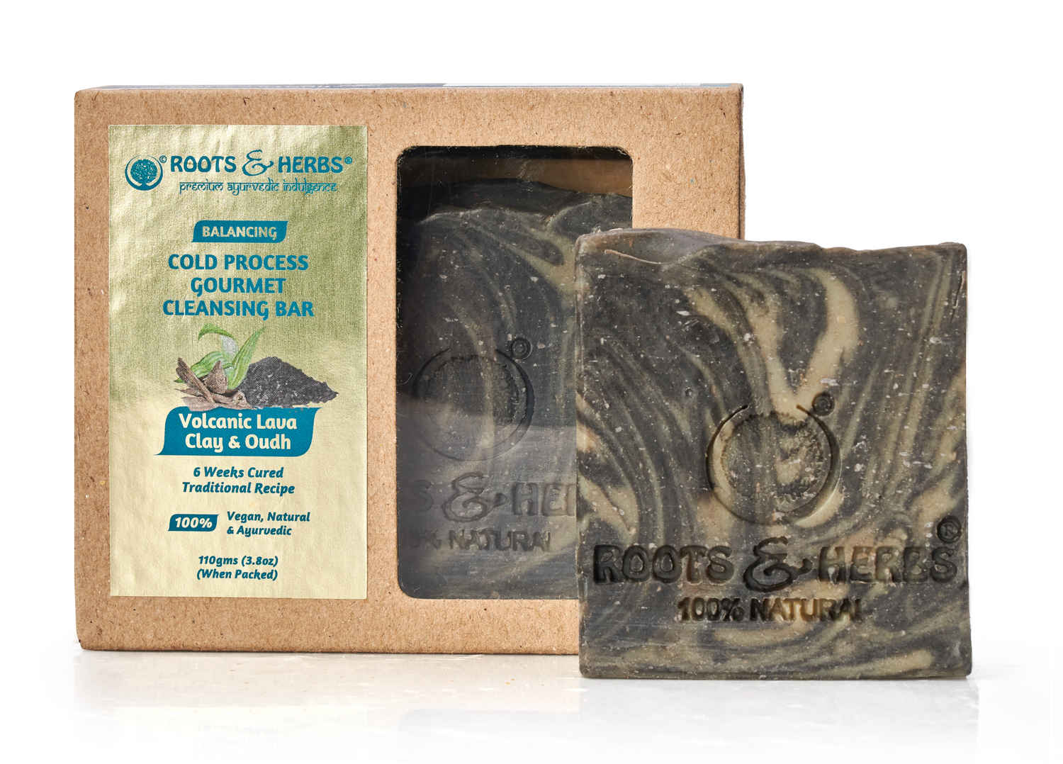 Buy Roots & Herbs Volcanic Lava Clay & Oudh Cold Process Gourmet Cleansing Bar (110 g) - Purplle