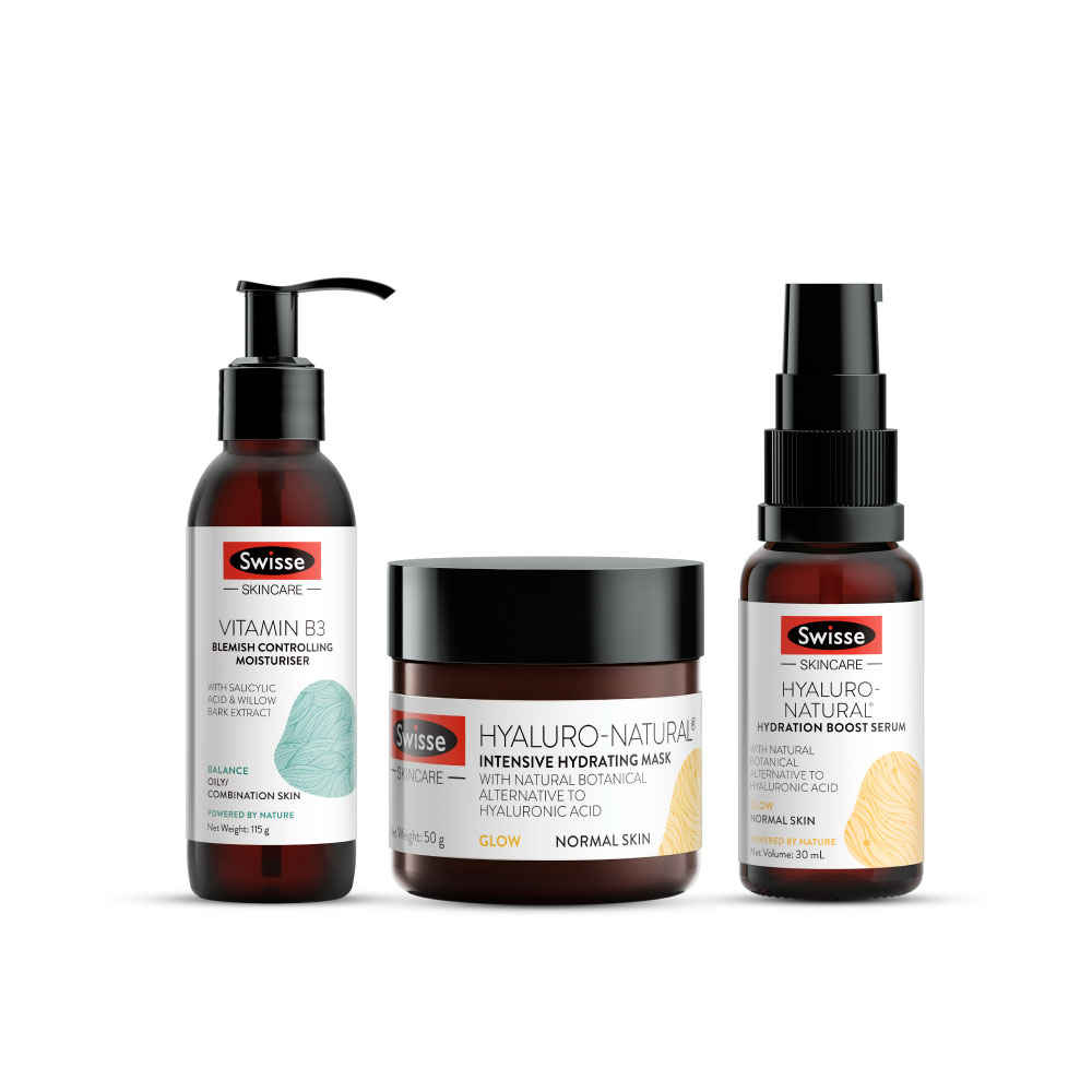 Buy Swisse Vitamin rich Hydration combo-Vitamin B3 Blemish Controlling Moisturiser (120 ml), Hyaluro-Natural Intensive Hydrating Mask (50 g) & Hyaluro-Natural Hydration Boost Serum (30 ml) - Purplle
