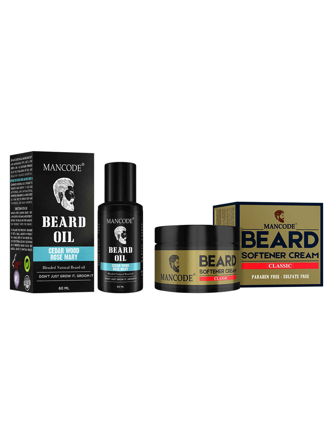 Buy Mancode Beard Oil Cedarwood & Rose Mary, 60ml And Beard Softening Cream Classic, 50gm (Pack Of 2) - Purplle
