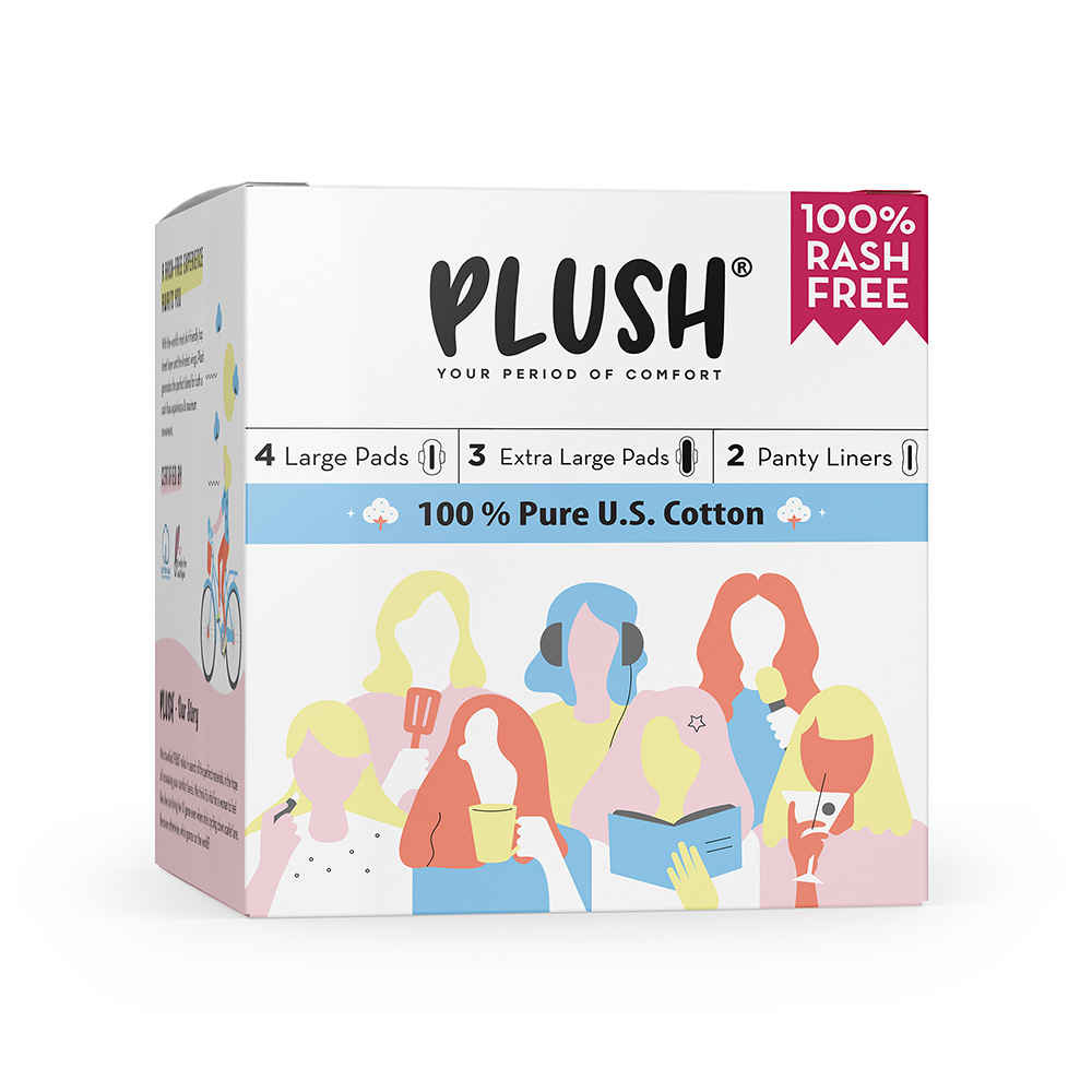 Buy Plush 100% Pure US Cotton 7 Ultra-Thin Natural Pads -A 4 large pads, 3 extra large padsA  and 2 pantyA liners - Purplle