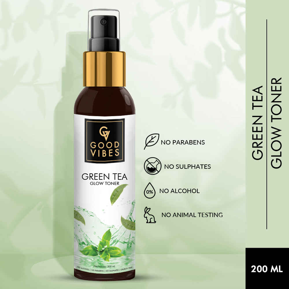 Buy Good Vibes Green Tea Glow Toner | Hydrating, Soothing, Refreshing | With Apple | No Alcohol, No Sulphates, No Parabens, No Animal Testing (200 ml) - Purplle