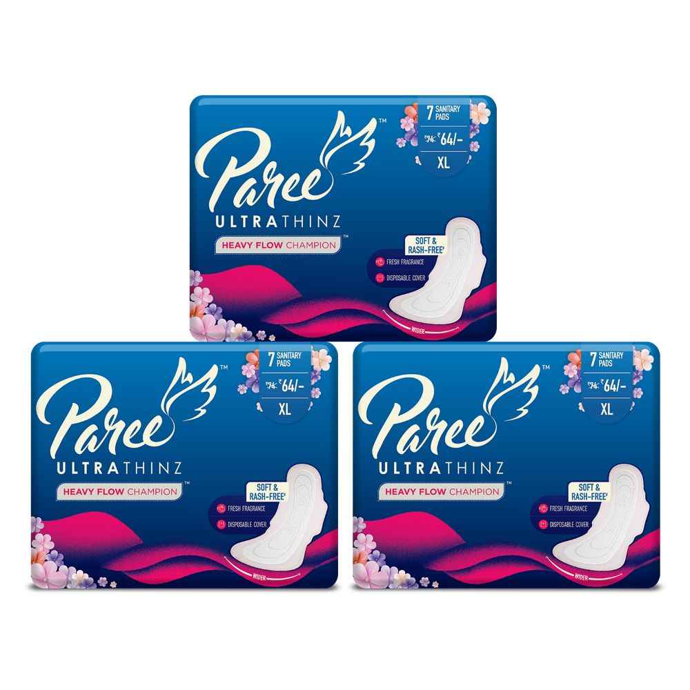 Buy Paree Ultra Thinz Soft & Rash Free Sanitary Pads For Heavy Flow 7 Pads- XL (Tri-Fold) - (Combo of 3) - Purplle