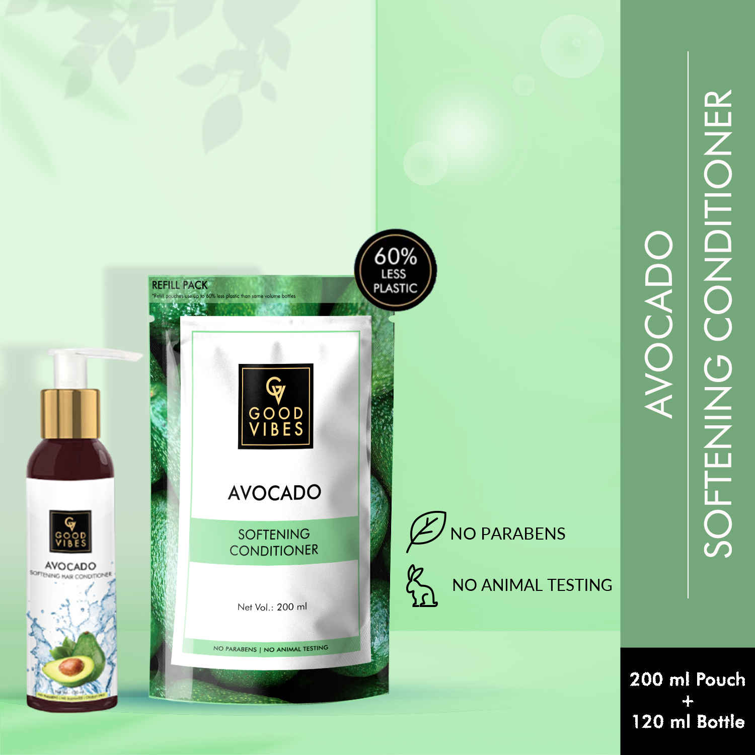 Buy Good Vibes Softening Avocado Hair Conditioner (120 ml Bottle + 200 ml Pouch) - Purplle