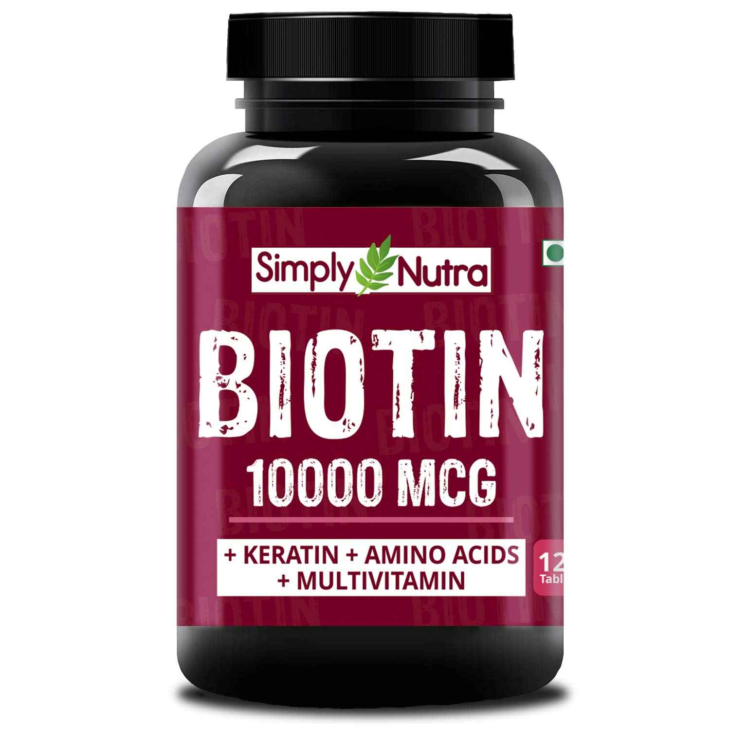 Buy Simply Nutra Biotin 10000mcg with keratin + Amino Acids + Multivitamin + Naturals Extracts 43+ Ingredients for women & men - Hair Growth Supplement - 120 Veg Tablets - Purplle
