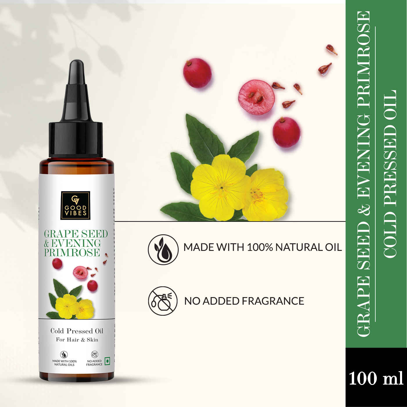 Buy Good Vibes Grape Seed And Evening Primrose Cold Pressed Oil For Hair & Skin (100ml) - Purplle