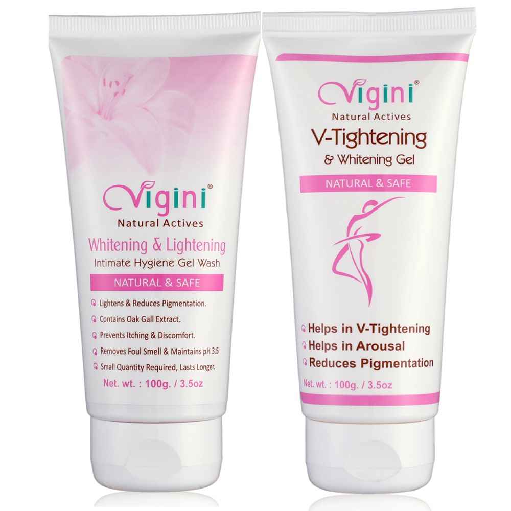 Buy Vigini 100% Natural Actives Intimate Lightening Whitening Feminine Hygiene Vaginal Gel Wash for Women 100ml and V-Tightening & Whitening Tight Gel (200 g) - Purplle
