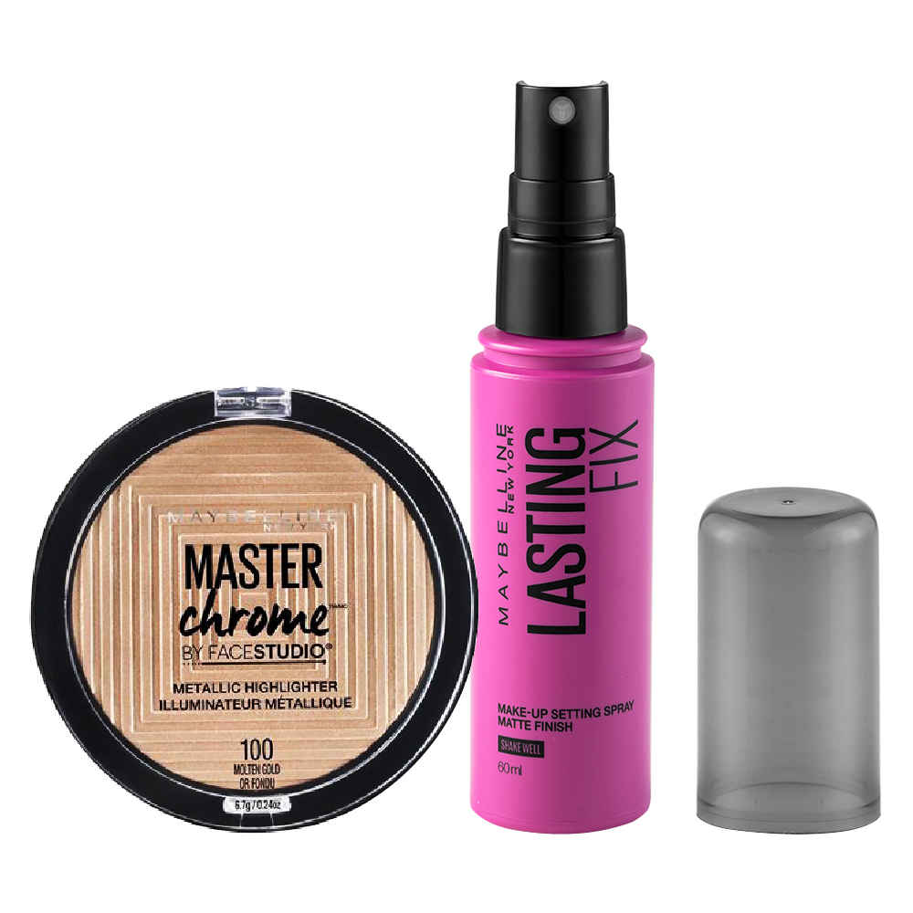 Buy Maybelline New York Face Studio Master Chrome Metallic Highlighter, Molten Gold, 6.7g + Maybelline Lasting Fix Setting Spray, 60 g - Purplle