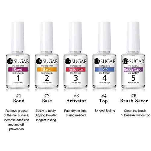 Buy UR SUGAR 15ml Dipping Nail Powder Liquid Clear Easy Dipping Acrylic Powder System- Light Free Odorless No UV LED Lamp Needed (15ml-Bond, Base, Activator, Top Coat, Brush Saver) - Purplle