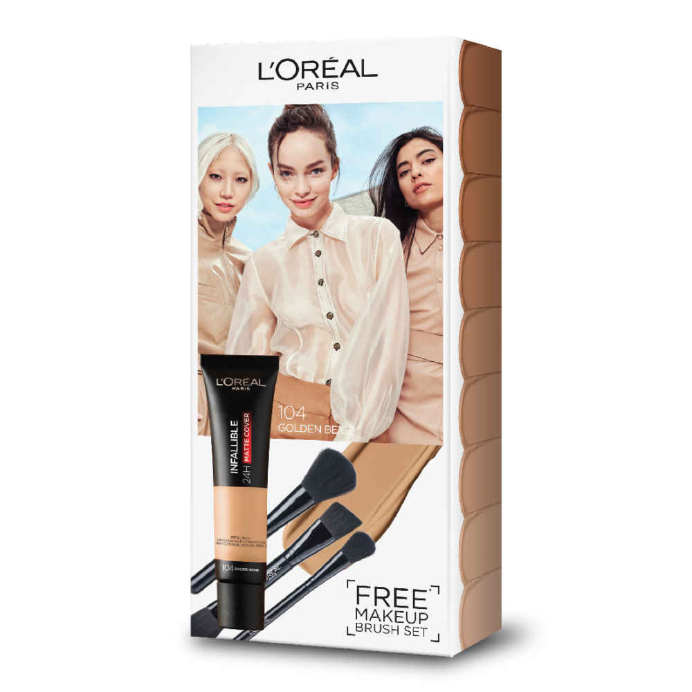Buy L'Oreal Paris Infallible 24H Matte Cover Foundation, 104 with Brush Set - Purplle