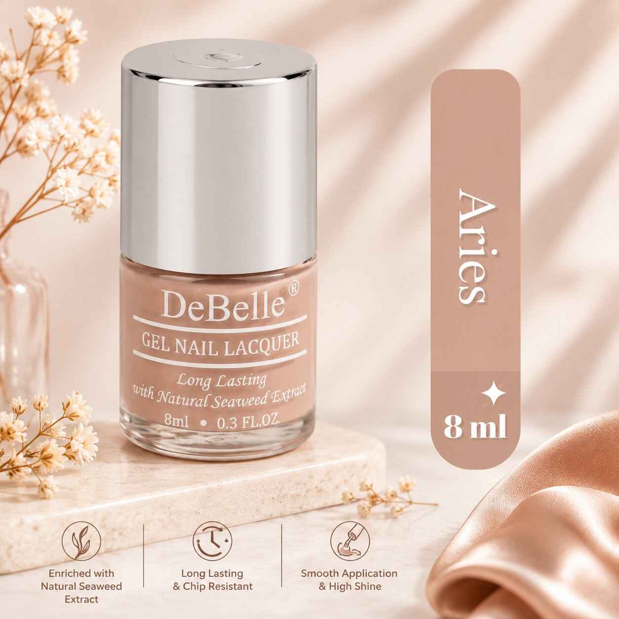 Buy DeBelle Gel Nail Lacquer Aries (Light Dusty Pink Glitter) - (8 ml) - Purplle