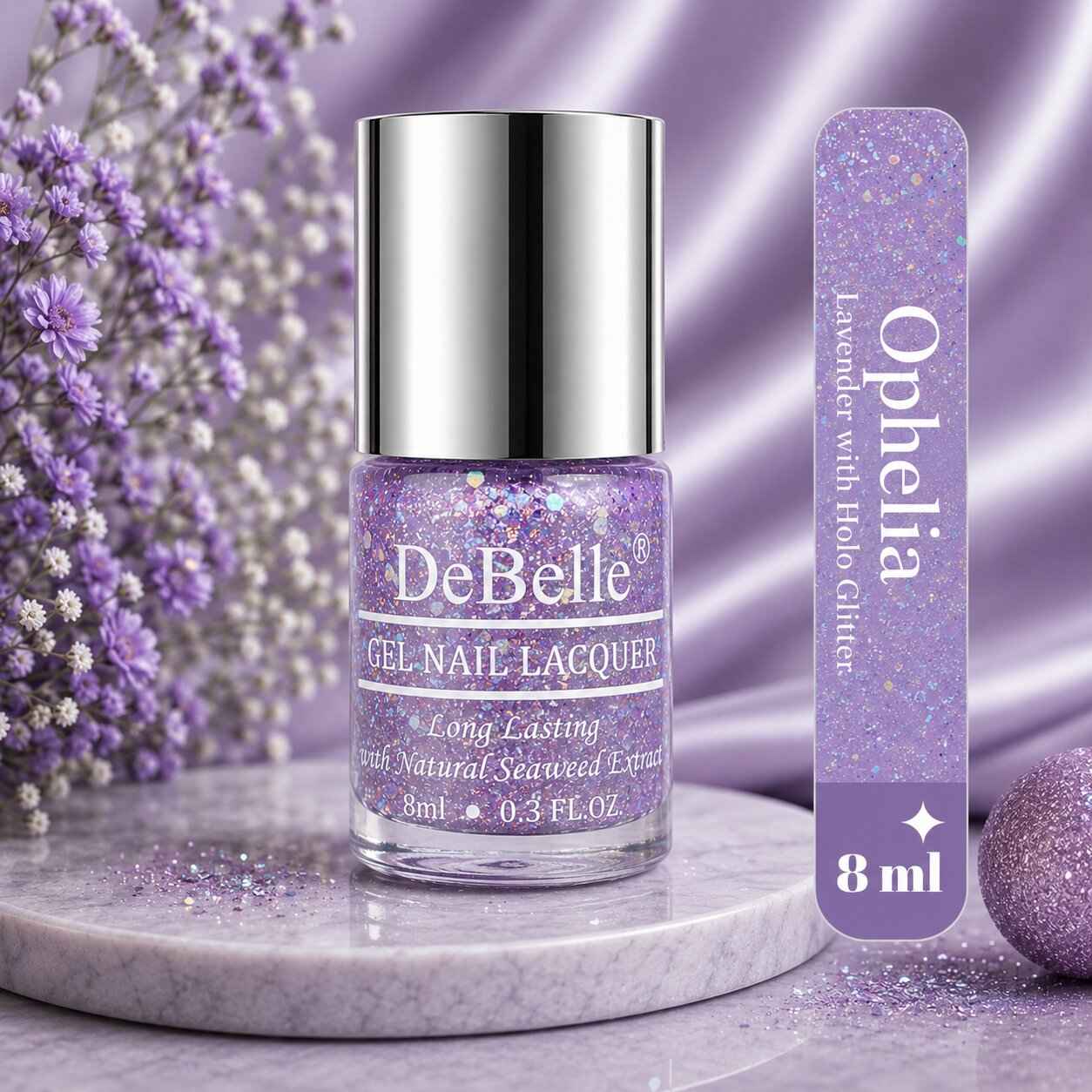 Buy DeBelle Gel Nail Lacquer Ophelia (Lavender with Holo Glitter) - (8 ml) - Purplle
