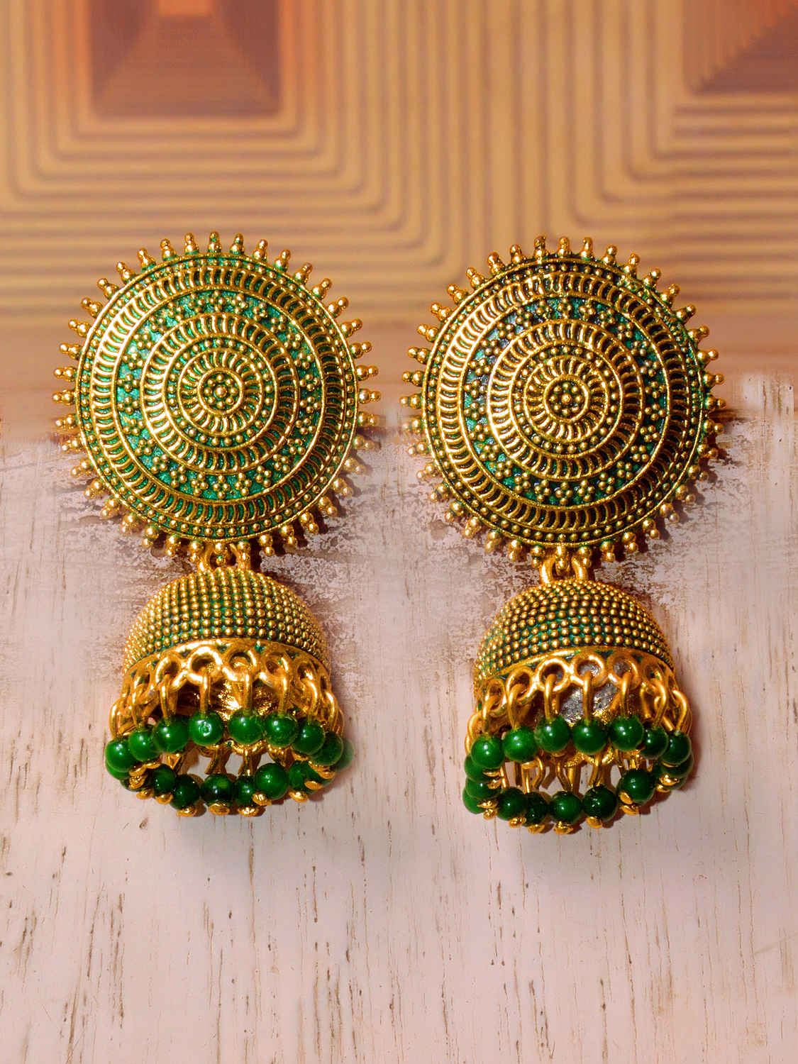 Buy Crunchy Fashion Green Pearls Golden Drop Jhumki Earrings - Purplle
