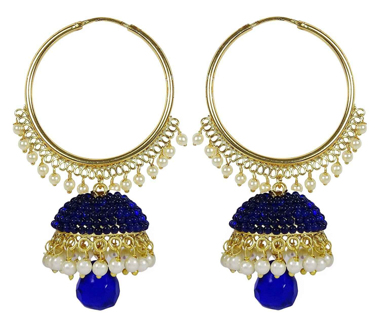 Buy Crunchy Fashion Gold Plated Blue Pearls Jhumki Earrings - Purplle