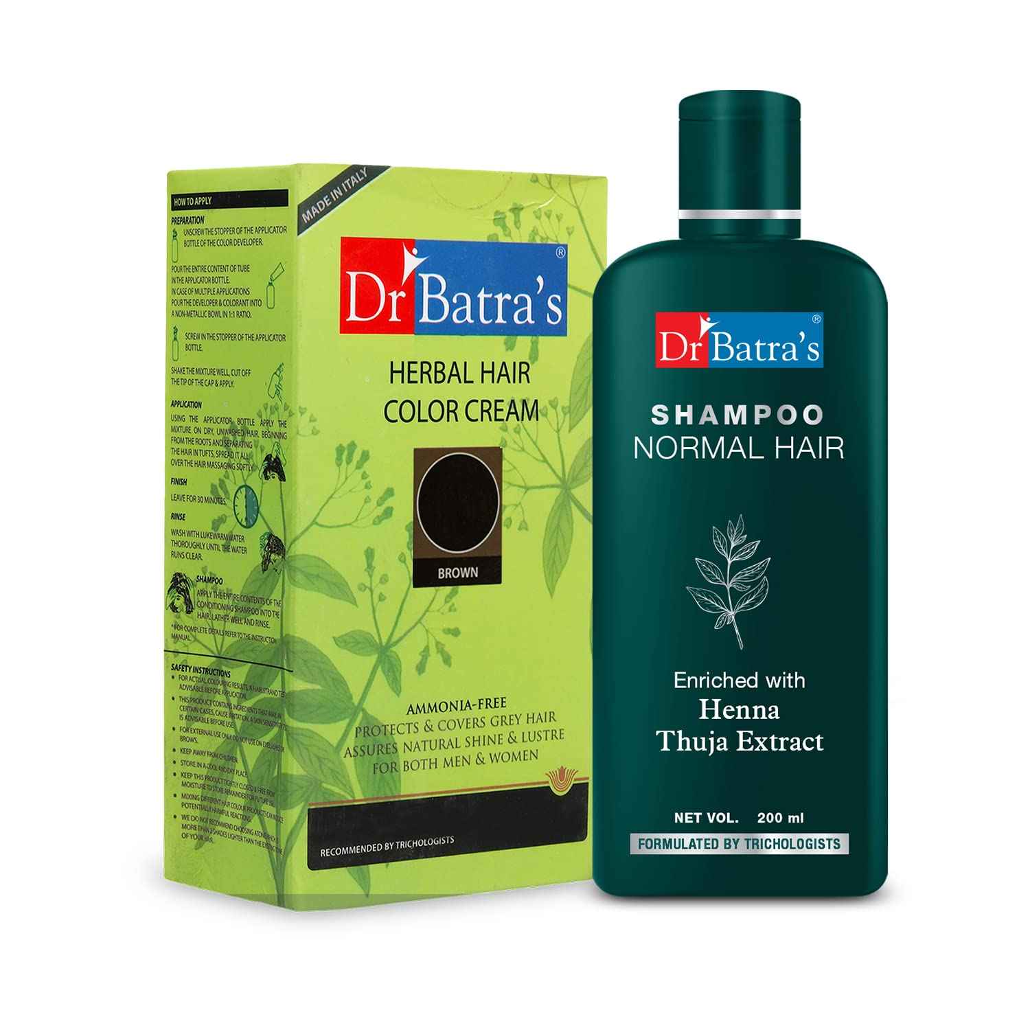 Buy Dr Batra's Herbal Hair Color Cream Brown 130 G and Normal Shampoo 200 ml (Pack of 2 Men and Women) - Purplle