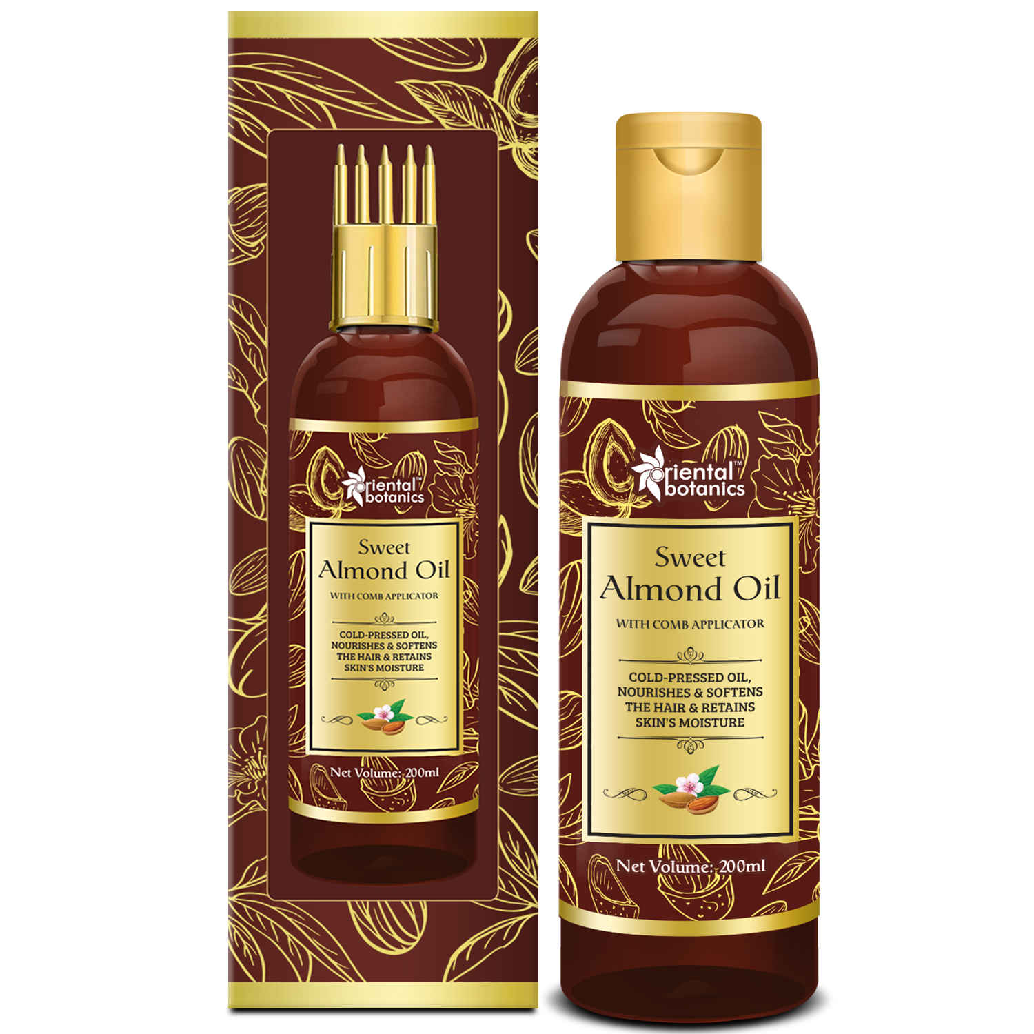 Buy Oriental Botanics Sweet Almond Oil 200ml for Hair and Skin Care - With Comb Applicator - Pure Oil with No Mineral Oil, Silicones - Purplle