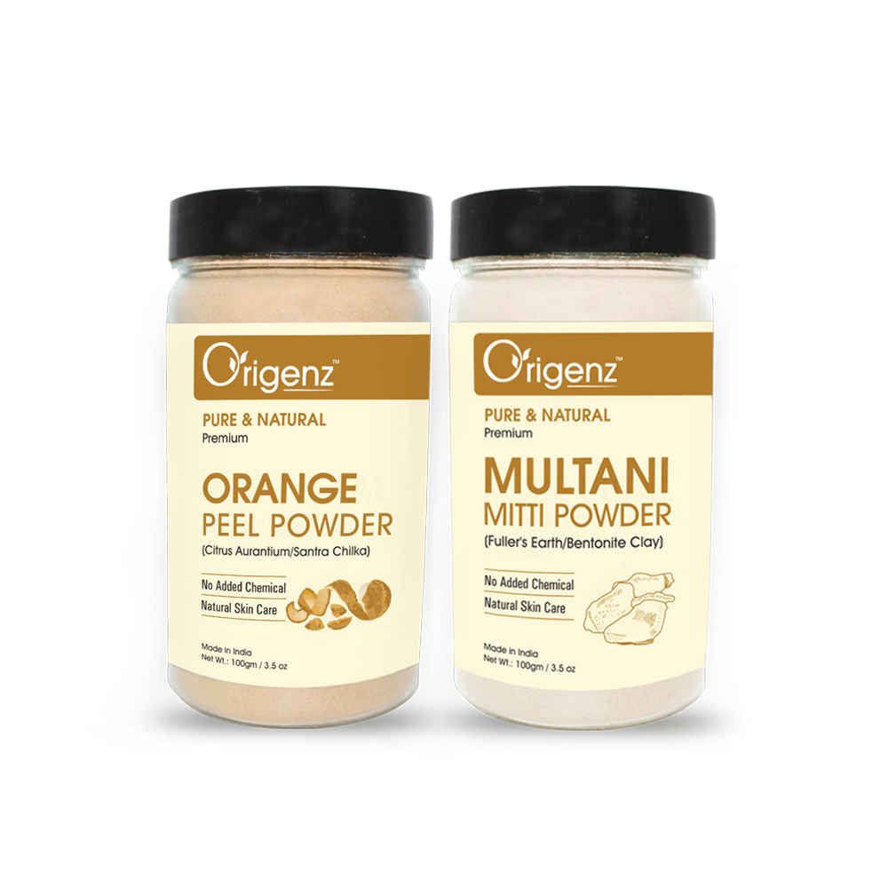 Buy Origenz Premium Orange Peel, Multani Mitti Powder for Face Care (100gm, Pack of 2) - Purplle