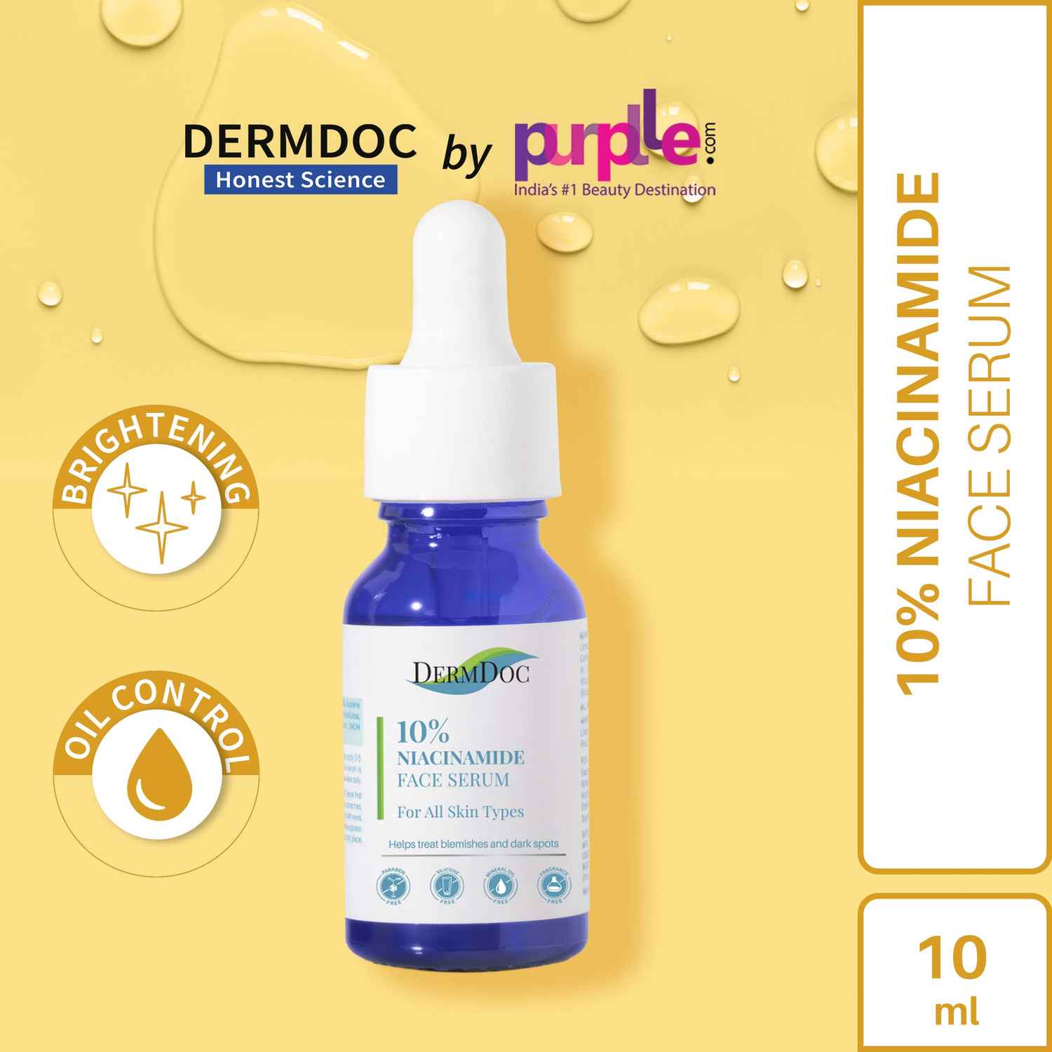 Buy DERMDOC by Purplle 10% Niacinamide Face Serum (15ml) | Skin Brightening | Niacinamide Face Serum I Niacinamide for Oily Skin - Purplle
