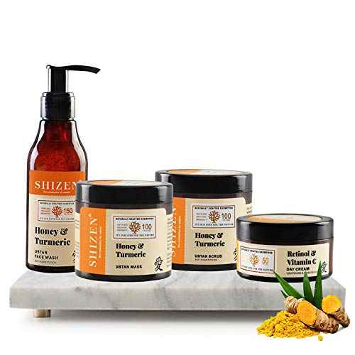 Buy SHIZEN Skin Care Combo : Honey & Turmeric Ubtan Face wash (150ml) + Face Mask (100 gm) + Face Scrub (100 gm)+ Moisturizing Green Tea & Hyaluronic Face Cream (50 gm) - Purplle