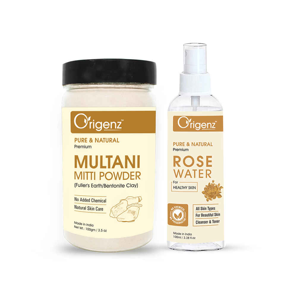 Buy Origenz Premium Skin Care Combo (Multani Mitti Powder 100gm + Rose Water 100ml) - Purplle