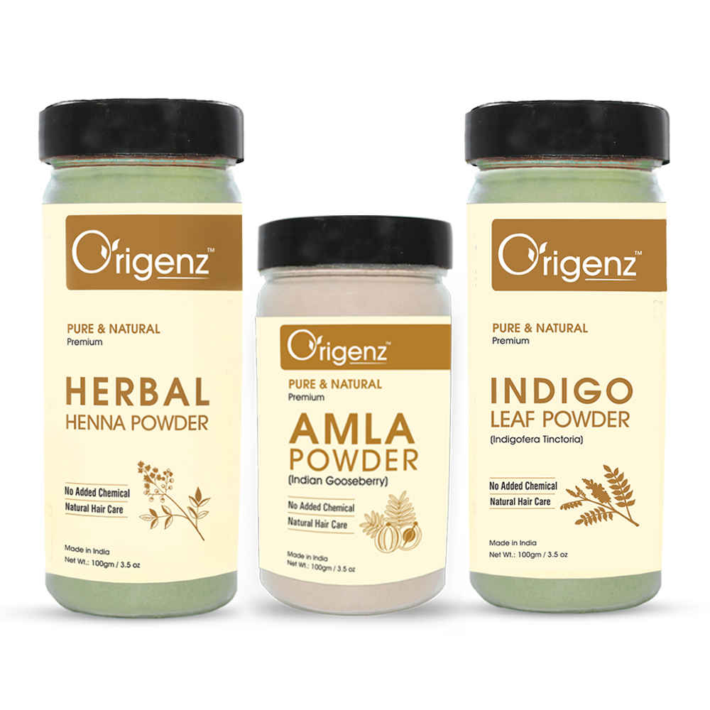 Buy Origenz Premium Hair Care Combo (Herbal Henna Powder 100gm + Indigo Powder 100gm + Amla Powder 100gm) - Purplle