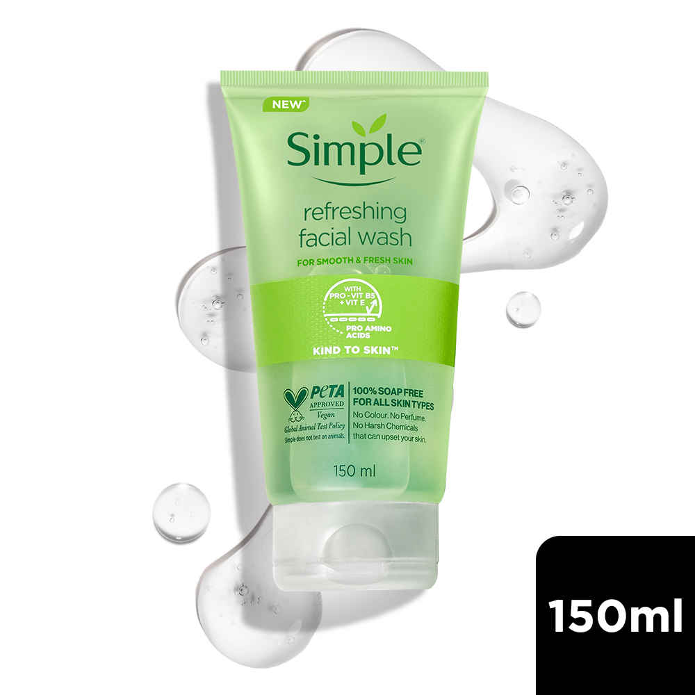 Buy Simple Kind to Skin Refreshing Facial Wash | Facewash for sensitive Skin | No Soap, No Added Perfume, No Harsh Chemicals, No Artificial Color, No Alcohol and No Parabens (150 ml) - Purplle