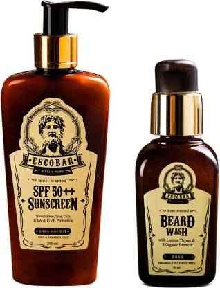 Buy Escobar Combo of 2 Most Wanted SPF 50++ Sunscreen (200ml) and Beard Wash (50ml) - Purplle