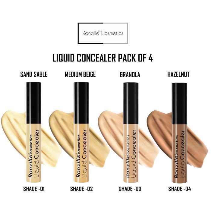 Buy Ronzille Liquid Concealer SAND SABLE, MEDIUM BEIGE, GRANOLA, HAZELNUT ( 9 Gm each Pack of 4 ) - Purplle