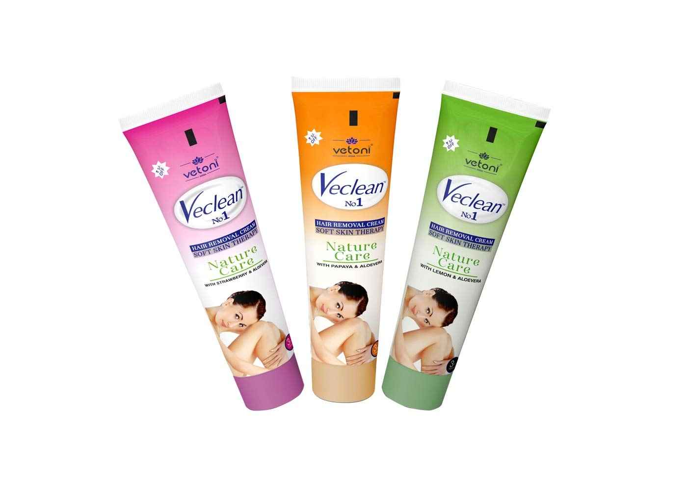 Buy Vetoni Vclean No. 1 Hair Removal Cream, With Soft Skin Therapy, Combo, (Pack of 3), Strawberry, Lemon, Papaya (40 G X 3) - Purplle