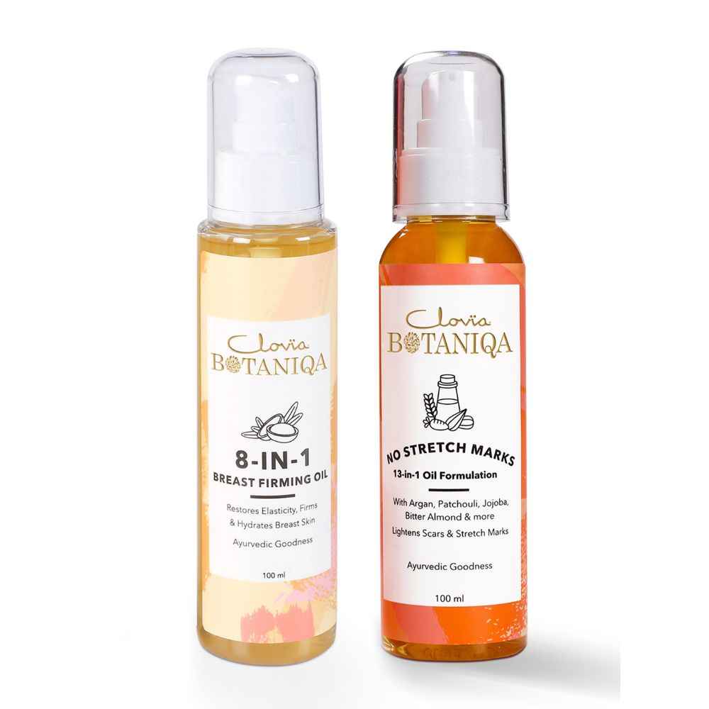Buy Clovia Botaniqa 8-in-1 Breast Firming Oil & 13-in-1 No Stretch Marks Oil, Natural, Ayurvedic -100ml Ea - Purplle