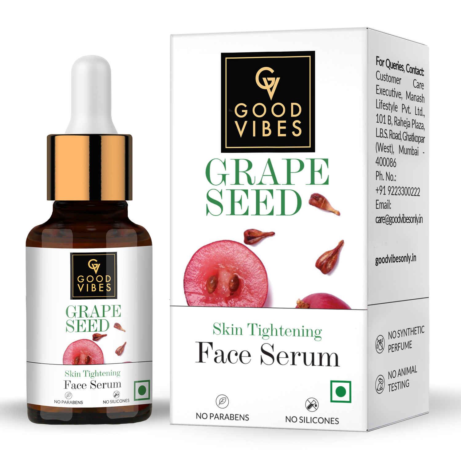 Buy Good Vibes Grape Seed Skin Tightening Face Serum | Brightening, Lightening, Toning | No Parabens, No Sulphates, No Animal Testing (10 ml) - Purplle