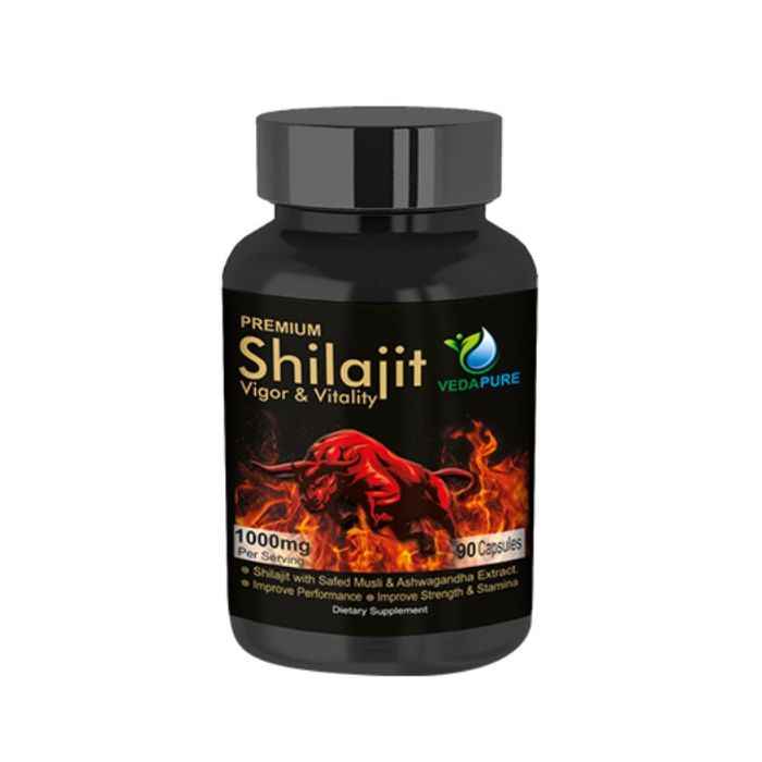 Buy Vedapure Premium Shilajit- Shilajeet With Safed Musli & Ashwagandha Extracts - 60 Capsules, For Power, Strength & Stamina - Purplle