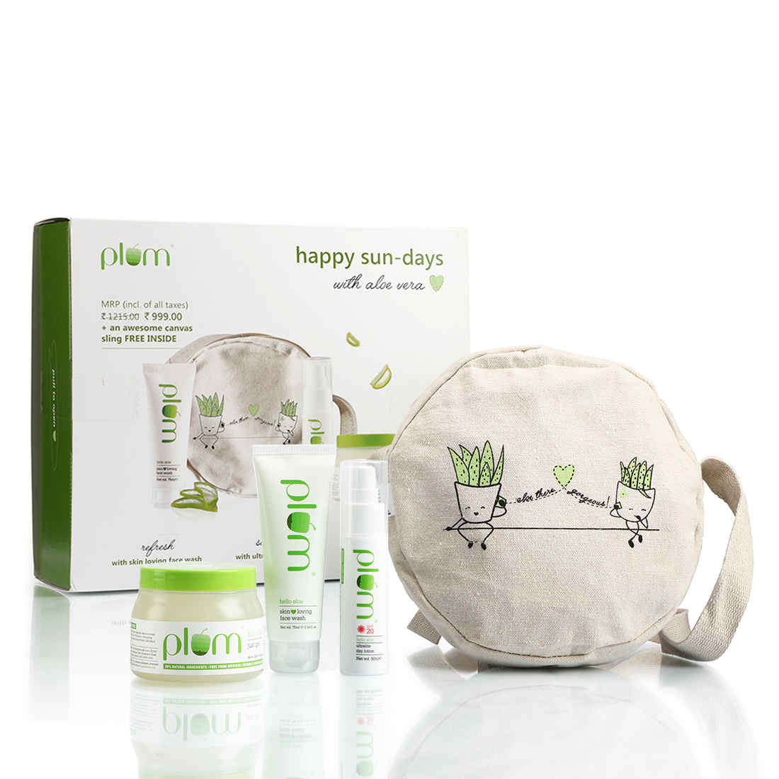 Buy Plum Happy Sun-Days with Hello Aloe | Natural Aloe Vera Extracts | 100% Vegan, Cruelty Free | Sun Protect Skincare Kit |Sensitive ,Dry, Normal Skin Type (375 ml) - Purplle