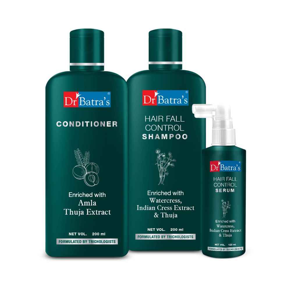 Buy Dr Batra's Hair Fall Control Serum-125 ml, Conditioner - 200 ml and Hairfall Control Shampoo- 200 ml   - Purplle