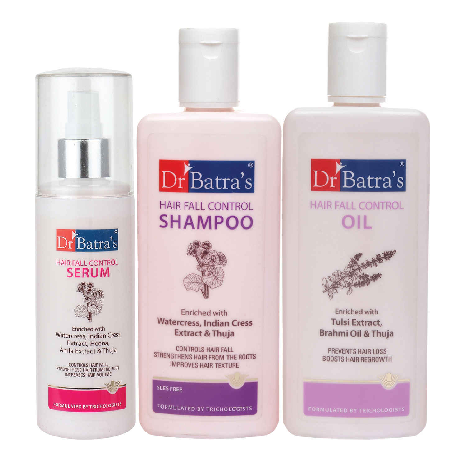 Buy Dr Batra's Hair Fall Control Serum-125 ml, Hairfall Control Shampoo- 200 ml   and Hair Fall Control Oil- 200 ml          - Purplle