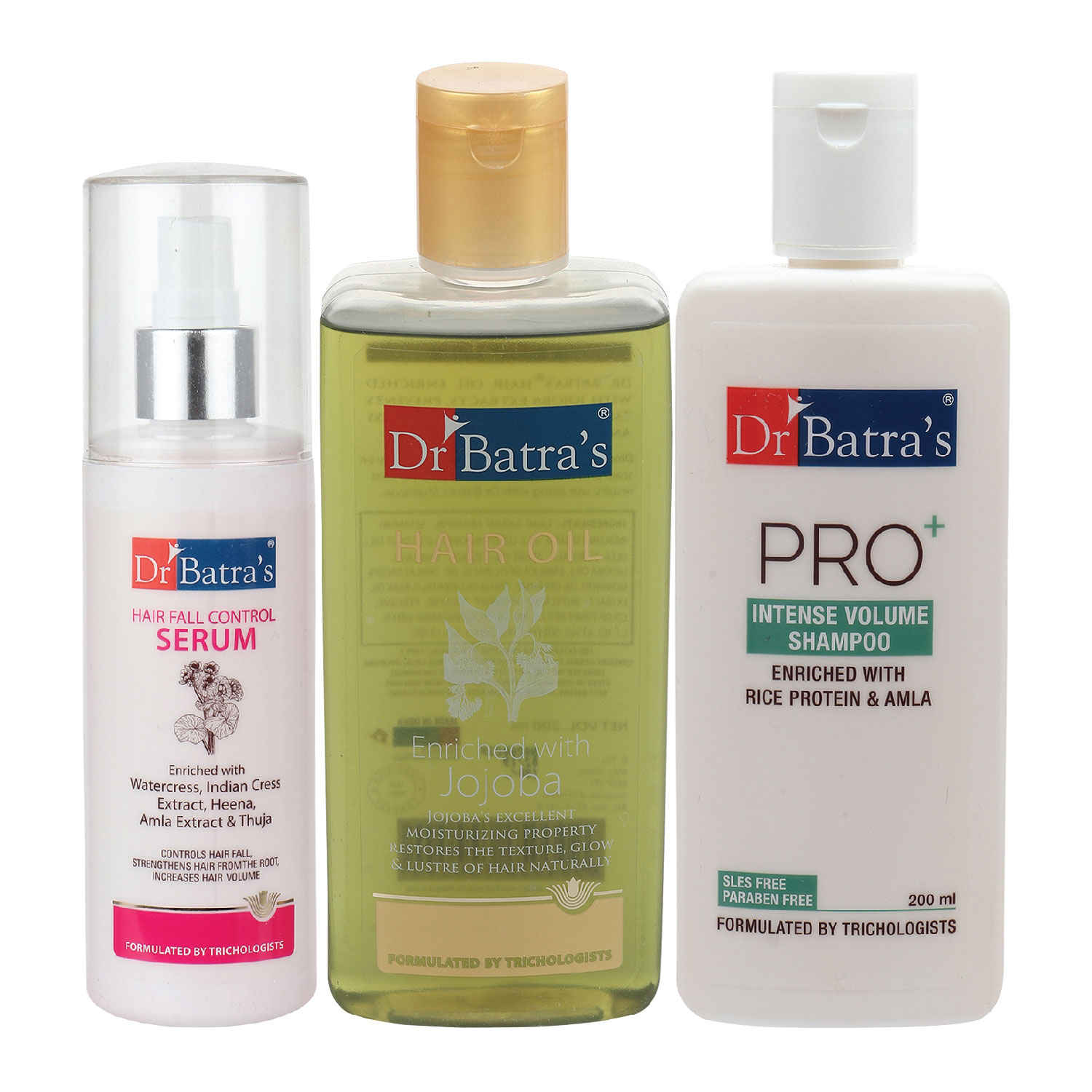 Buy Dr Batra's Hair Fall Control Serum-125 ml, Pro+ Intense Volume Shampoo - 200 ml and Hair Oil - 200 ml - Purplle