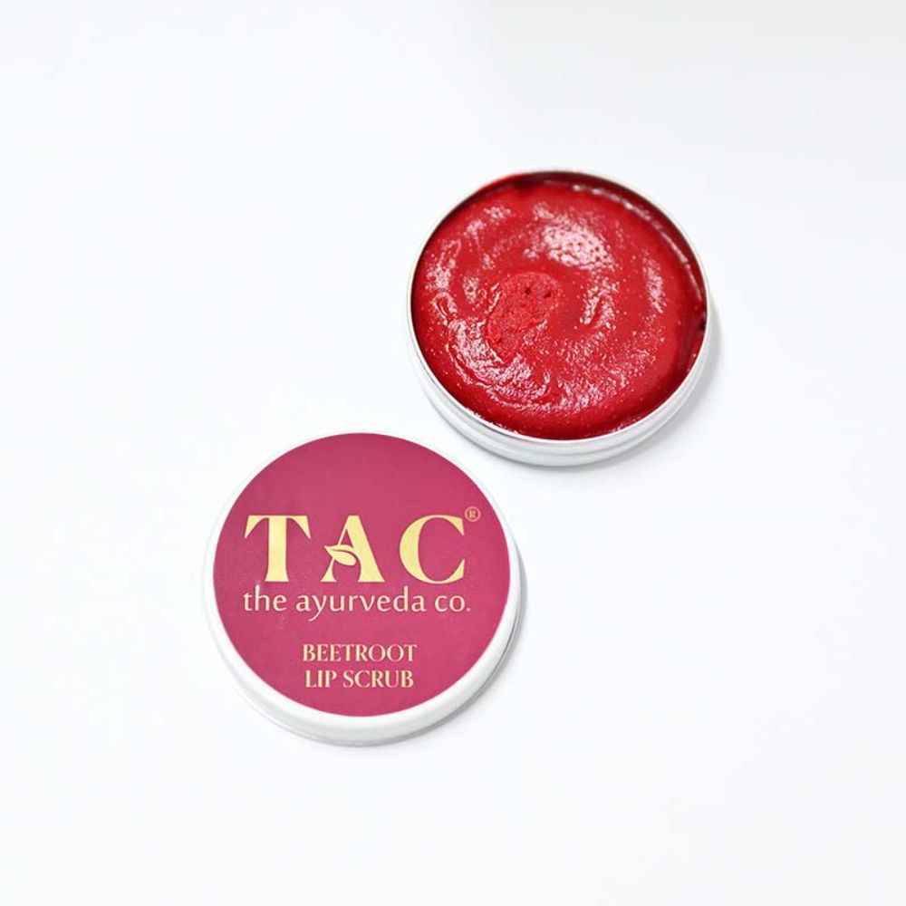 Buy TAC - The Ayurveda Co. Beetroot Lip Scrub for dark lips to lighten for Women and Men Enriched with Beetroot Powder, Cane Sugar Powder, Tocopherol (Vitamin E), Cocoa Butter, Shea Butter (25 g) - Purplle
