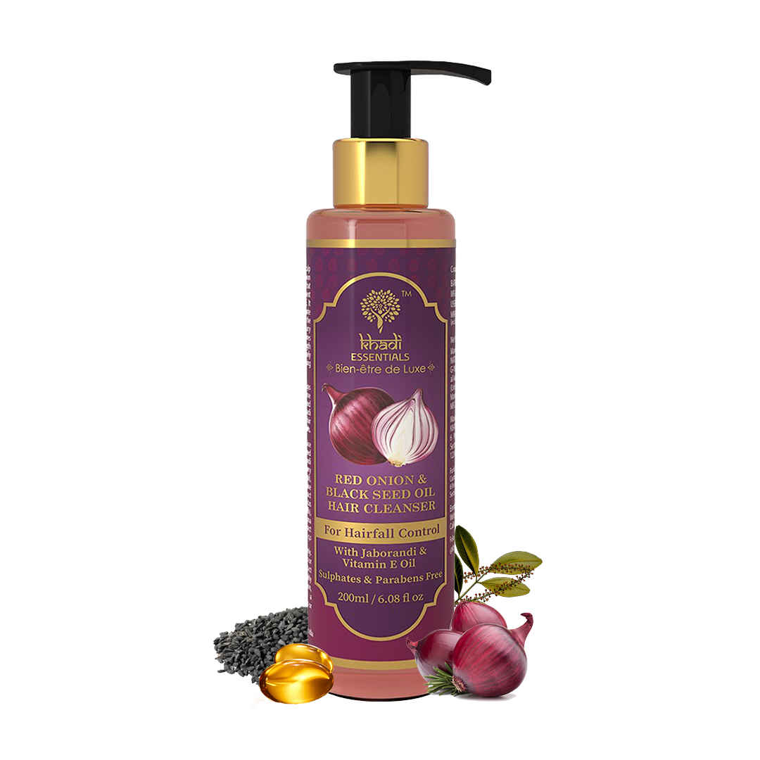 Buy Khadi Essentials Red Onion Shampoo With Blackseed & Jaborandi 200ml For Hair Fall Control - Purplle