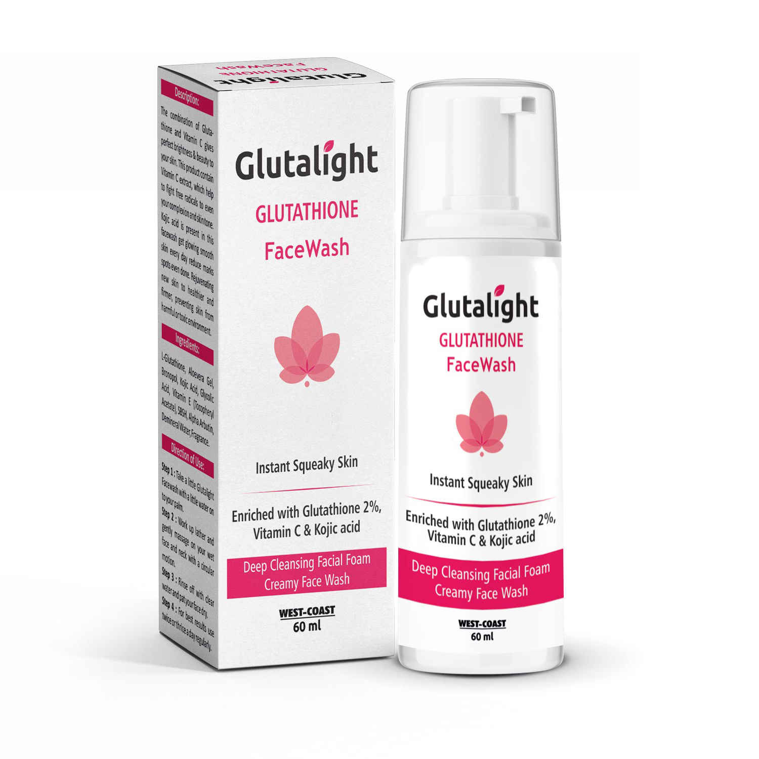 Buy Glutalight Glutathione, Vitamin C, Kojic Acid Skin Lightening, Deep Cleansing Face Wash 60ml, No Parabens, No Sulphates, No Silicone - Purplle