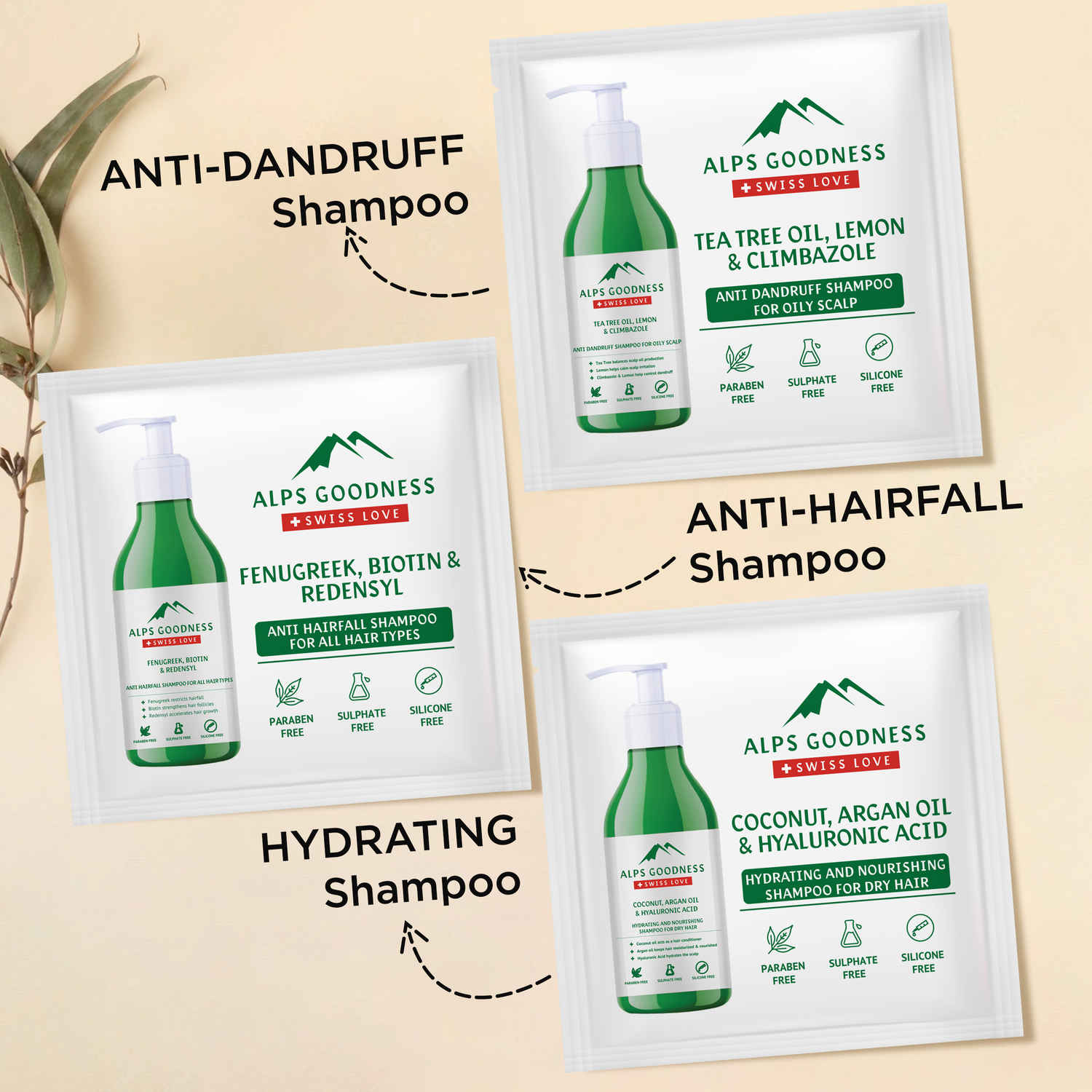 Buy Alps Goodness Shampoo Sachets (Anti-hairfall+Anti-dandruff+Hydrating Shampoo (24 ml) - Purplle