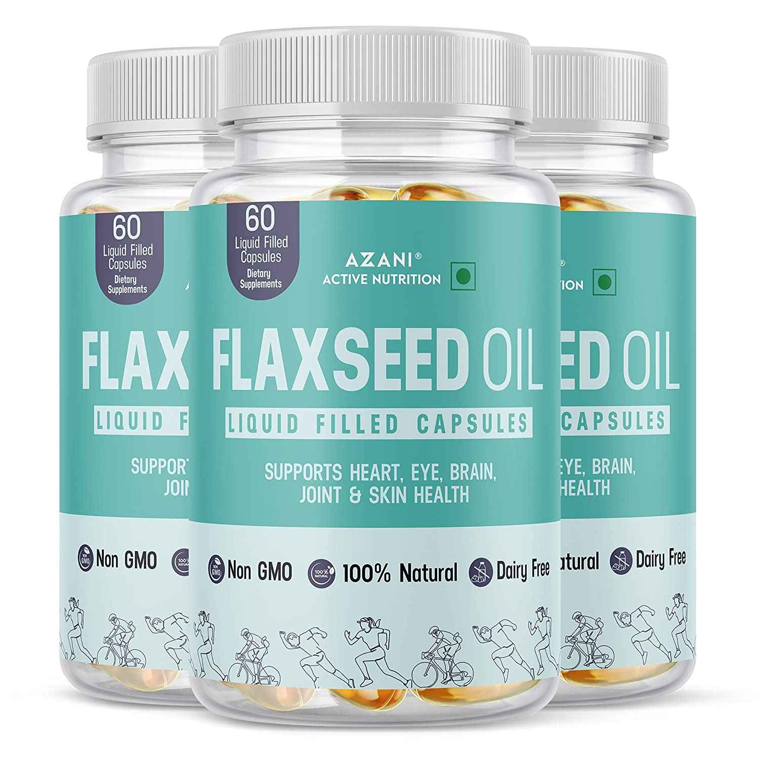 Buy Azani Active Nutrition Omega 3 Flaxseed Oil for Heart, Brain, Immune Support, Healthy Hair, Skin & Nails | 500mg Cold Pressed Omega 3 Flaxseed Oil - 180 Liquid Filled Capsules - Purplle