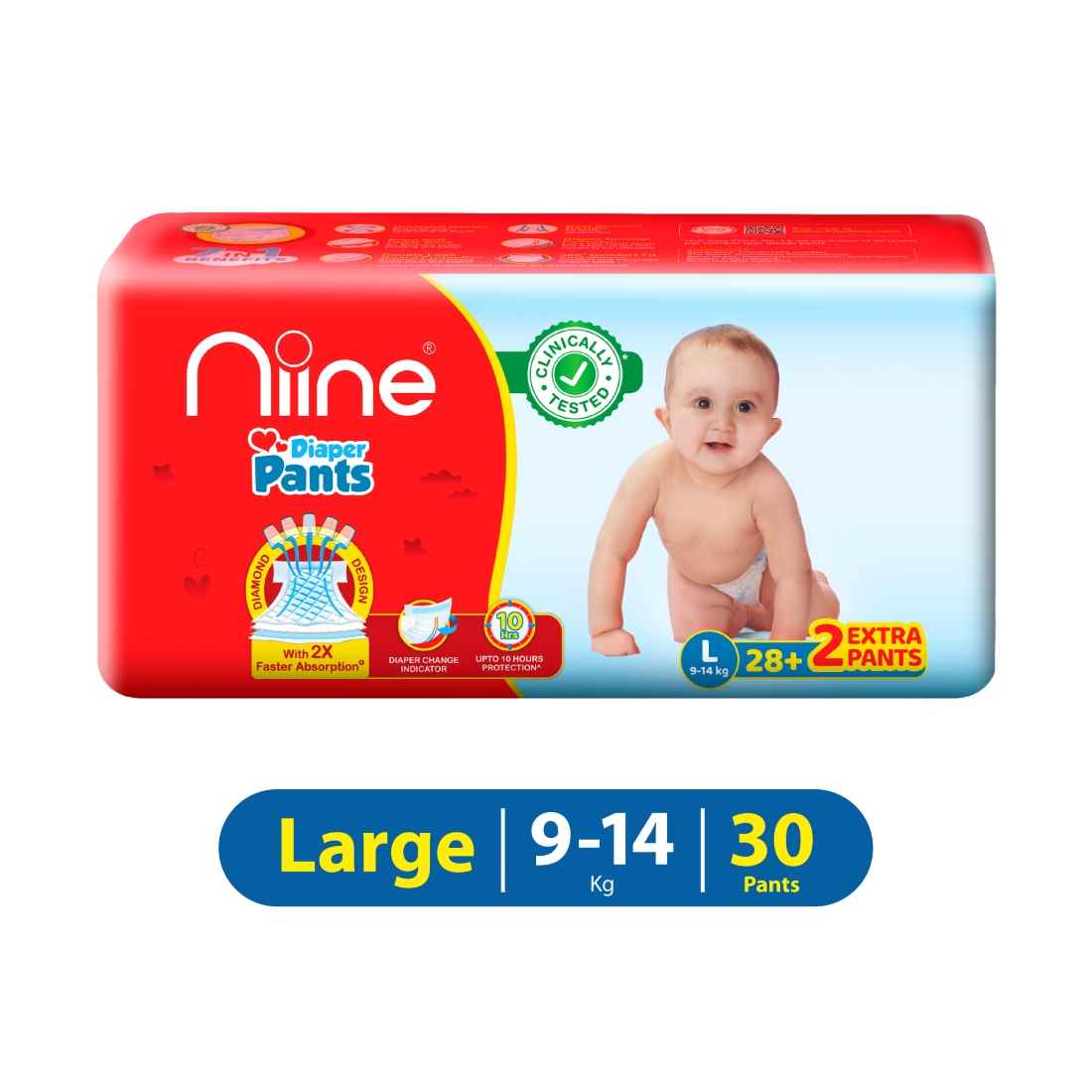 Buy NIINE Cottony Soft Baby Diaper Pants with Diaper Change Indicator for Overnight Protection, Large Size (9-14 KG), 30 Count - Purplle