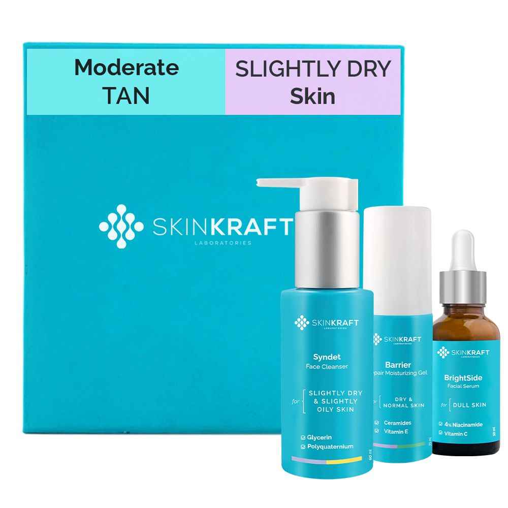 Buy SkinKraft Moderate Tan Skincare For Slightly Dry Skin - Customized Skincare Kit - 3 Product Kit- Slightly Dry Skin Cleanser + Slightly Dry Skin Moisturizer + Moderate Tan Active Serum - Dermatologist Approved - Purplle