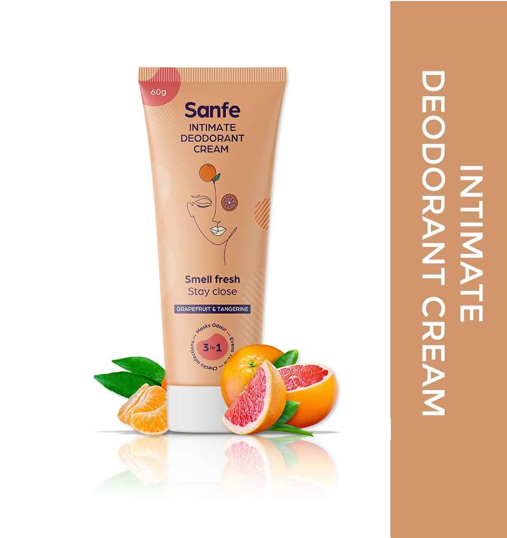 Buy Sanfe Intimate Deodorant Cream for Women 60g with Grapefruit & Tangerine extracts Control Sweat & Foul smell in underarms and Bikini Area (Multicolor) - Purplle