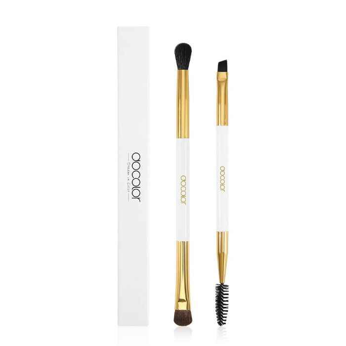 Buy Docolor Duo Eyebrow Brush with Eyeshadow Brush, 2 Piece Professional Angled Eye Brow Brush and Spoolie Brush with Eye Shadow Brush and Blending Brush White / Golden (Docolor-DC0219) - Purplle
