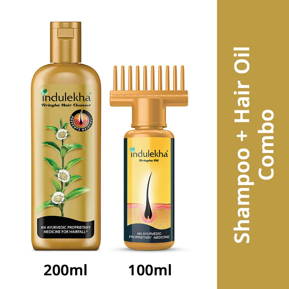 Buy Indulekha Bringha Oil, Reduces Hair Fall & Grows New Hair, 100% Ayurvedic Oil, 100ml+Indulekha Bringha Shampoo, 200ml - Purplle